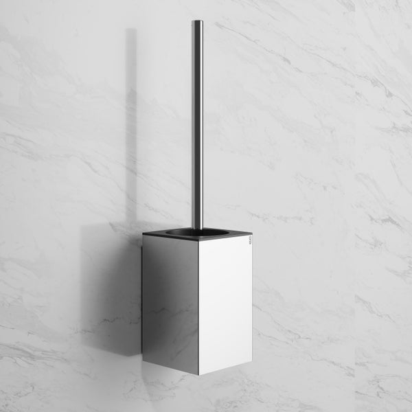 Wandmontierte KEUCO WC-Bürstengarnitur in eckigem Design mit Bürstenstiel aus Metall zur Wandbefestigung