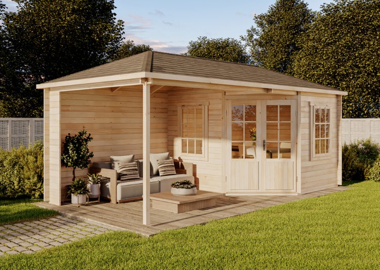 Alpholz 5-Eck Gartenhaus Mosel aus Massiv Holz, Gerätehaus mit 28 mm Wandstärke, Garten Holzhaus inklusive Montagematerial, Geräteschuppen 598 x 300 cm