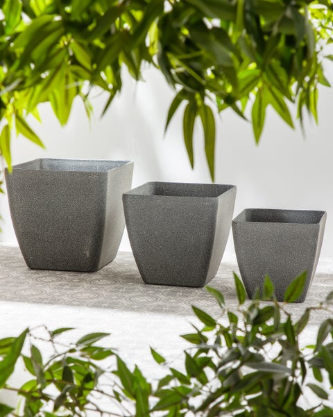Set mit 2 Blumentöpfen ZELI Stein 49 cm Dunkelgrau
