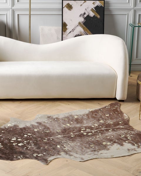 Kunstfell-Teppich Kuh braun / beige mit goldenen Sprenkeln 130 x 170 cm BOGONG