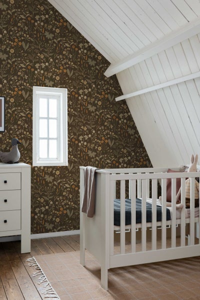 ESTAhome Tapete Feldblumen Graugrün und Braun - 50 x 900 cm - 131463