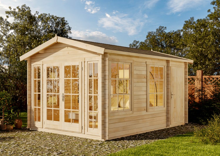 Alpholz Gartenhaus Kim-40 Gartenhaus aus Holz in Pinie, Holzhaus mit 40 mm Wandstärke, Blockbohlenhaus mit Montagematerial imprägniert 3,2x4,4m