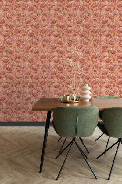 ESTAhome Tapete Blumenmuster Terrakottarosa - 50 x 900 cm - 131294