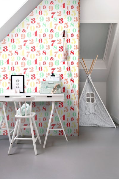 ESTAhome XXL-Vliestapete Zahlen Rot, Gelb, Grün und Rosa - 50 x 900 cm - 158714