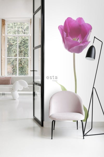 ESTAhome Fototapete Tulpe Rosa und Grün - 93 x 211,5 cm - 156502