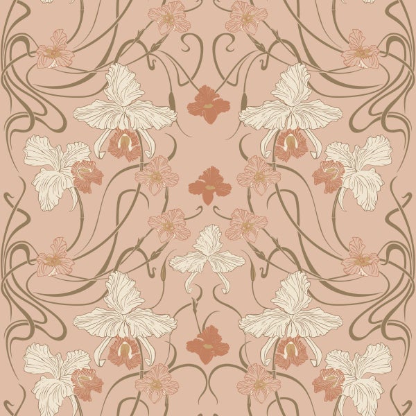 ESTAhome Tapete Blumenmuster im Jugendstil Terrakottarosa - 53 cm x 10.05 m - 139668