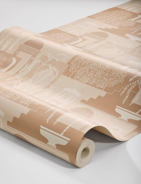 Tapete mit Gartenmotiven und Architekturelementen