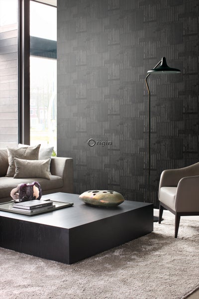 Origin Wallcoverings Tapete industrielle Wellplatten aus Metall 3D Schwarz - 53 cm x 10.05 m - 347617
