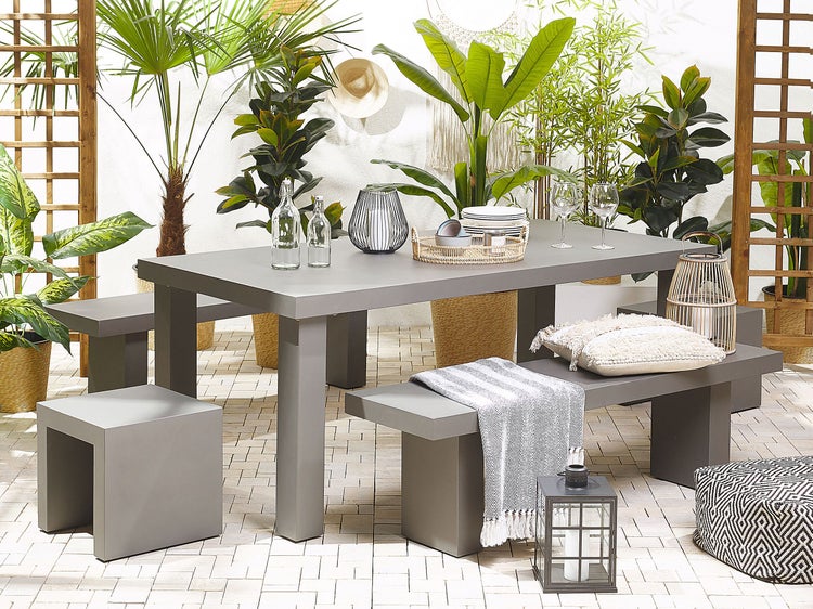 Gartenmöbel Set mit Bänken und Hockern 6-Sitzer TARANTO Beton Grau