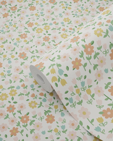 ESTAhome Tapete Blumen Ockergelb, Hellrosa und Terrakotta - 53 cm x 10.05 m - 139467