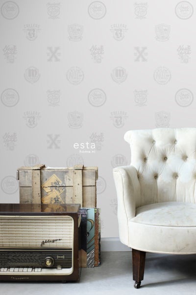 ESTAhome Tapete Schulembleme Silber - 53 cm x 10.05 m - 128805