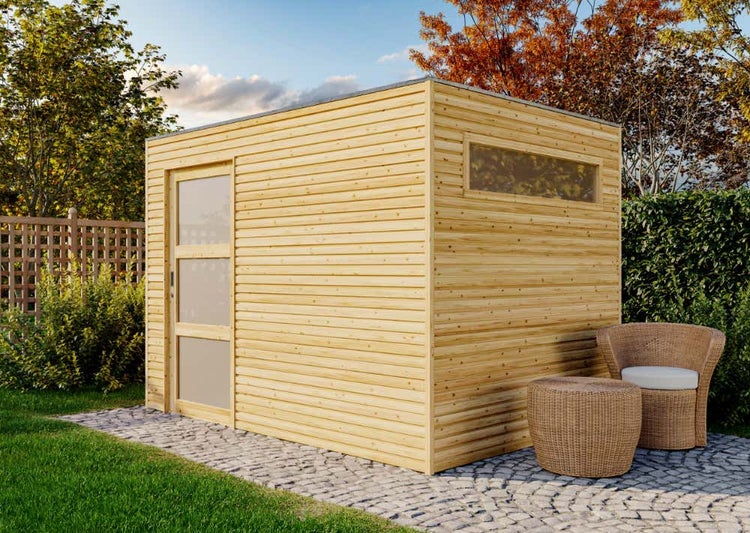 Alpholz Gerätehaus QBS (optional mit Schleppdach Gartenhaus aus Holz in Grün, Holzhaus mit 28 mm Wandstärke, Blockbohlenhaus mit Montagematerial imprägniert 3x2,1m