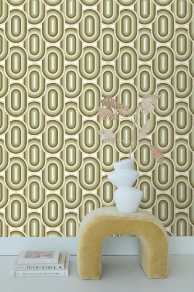 ESTAhome Tapete Retro-Ornamente Olivgrün - 50 x 900 cm - 130984