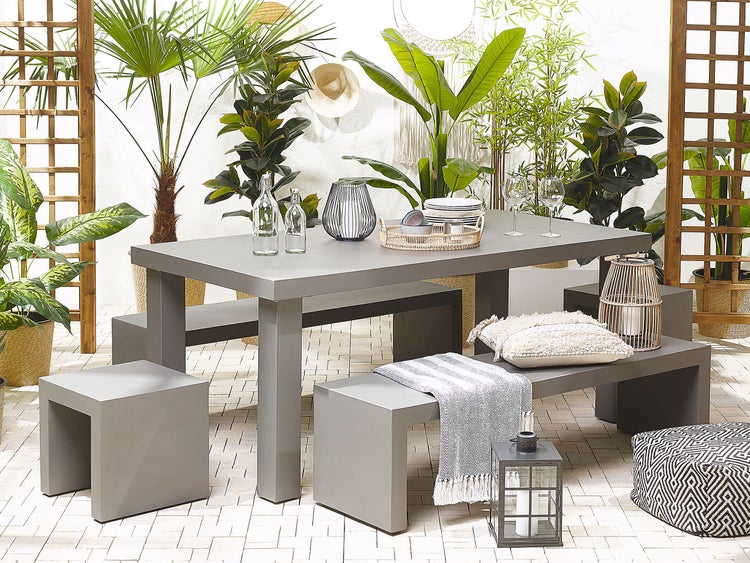 Gartenmöbel Set mit Bänken und Hockern 6-Sitzer TARANTO Beton Grau