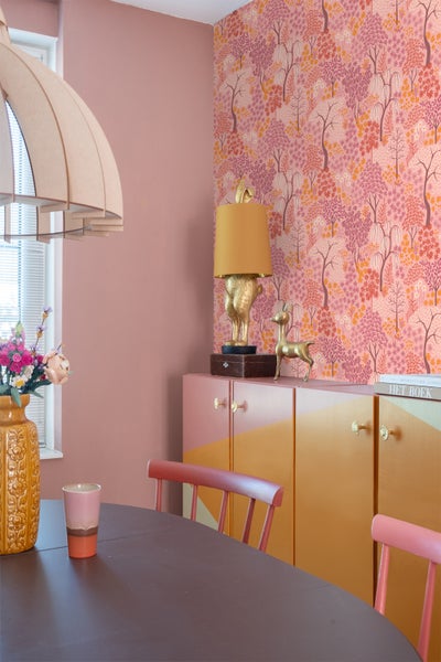 ESTAhome Tapete Bäumen und Blumen Rosa, Lila und Orange - 50 x 900 cm - 131188
