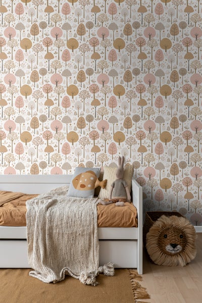 ESTAhome Tapete bewaldete Landschaft Rosa, Braun und Weiß - 50 x 900 cm - 139799