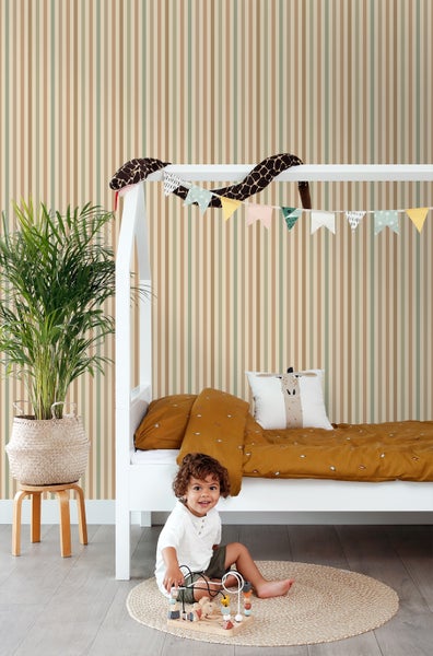 ESTAhome Tapete Streifen Grün und Braun - 50 x 900 cm - 131605