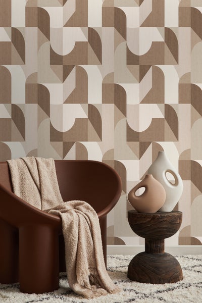 Origin Wallcoverings Tapete Kreise im Bauhaus-Stil Braun und Beige - 50 x 900 cm - 348028