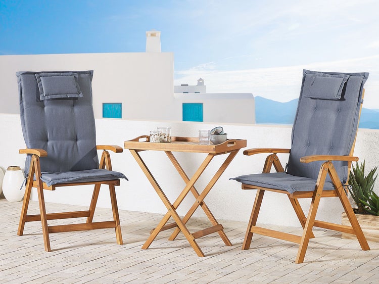 Bistro Set inkl. Kissen klappbar JAVA Akazienholz Blau