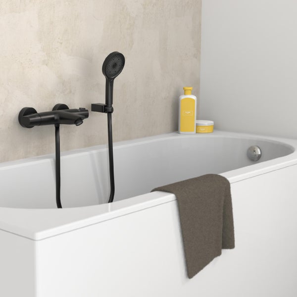 instmaier Wannenfüllthermostat T2 | wassersparende Eco-Stop Funktion | Badewannenarmatur | Mischbatterie Badewanne Schwarz Matt | für konstante Wassertemperatur