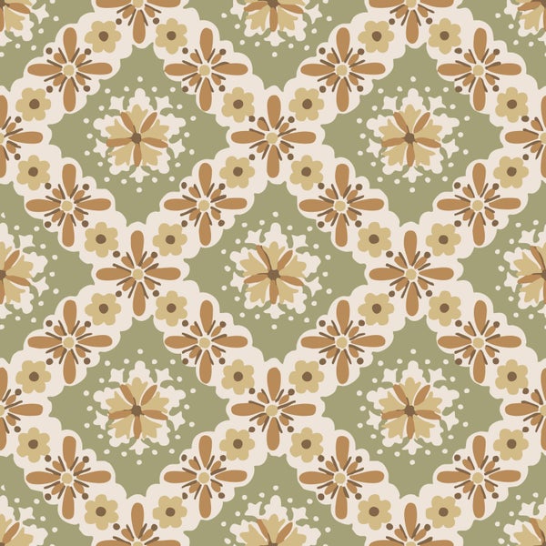 ESTAhome Tapete Blumenmuster Grün und Terrakotta - 50 x 900 cm - 131504