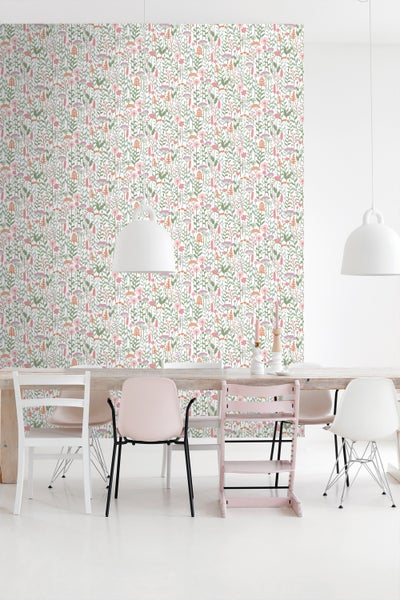 ESTAhome Tapete Feldblumen Grün, Weiß und Rosa - 50 x 900 cm - 131550