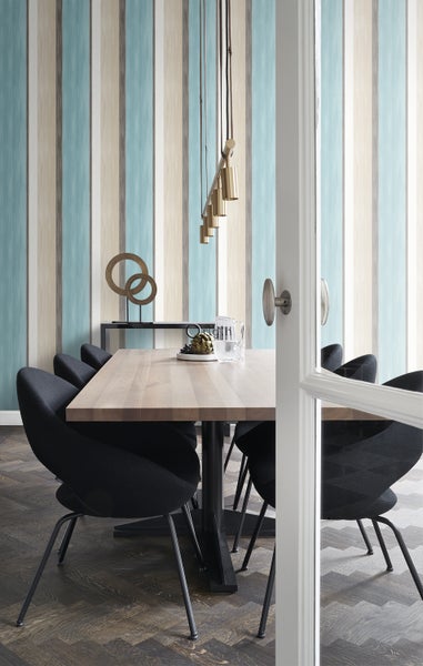 Origin Wallcoverings Tapete Streifen Türkis und Beige - 53 cm x 10.05 m - 346929