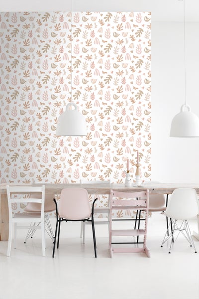 ESTAhome Tapete Pflanzen im Matisse-Stil Beige, Rosa und Weiß - 50 x 900 cm - 131017