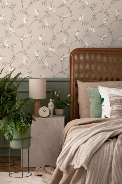 Borastapeter Tapete Blätter und Blumen Altrosa - 53 cm x 10.05 m - 662632