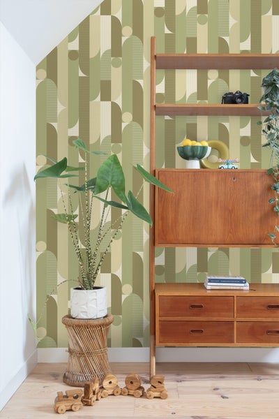 ESTAhome Tapete geometrische Formen Olivgrün - 50 x 900 cm - 131059