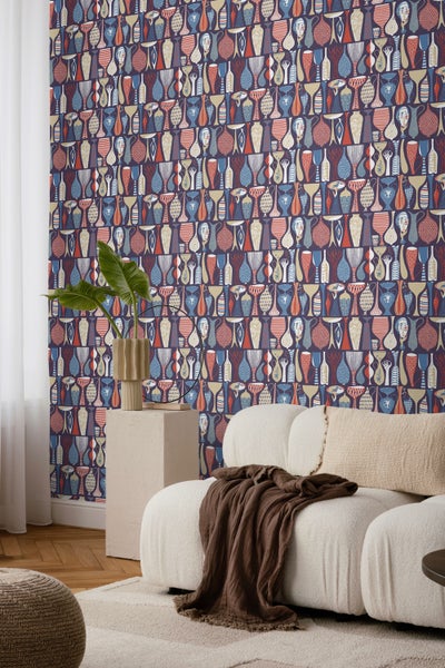Borastapeter Tapete Vasen und Töpfen Lila und Mehrfarbig - 53 cm x 10.05 m - 660689