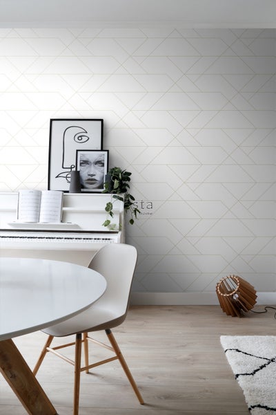 ESTAhome Tapete grafische Linien Weiß und Gold - 53 cm x 10.05 m - 139143