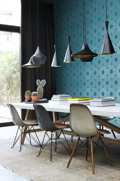Origin Wallcoverings Tapete grafische Form Petrolblau - 53 cm x 10.05 m - 345936