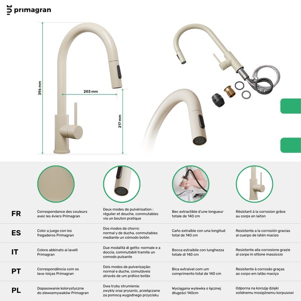Primagran Küchenarmatur mit Ausziehbrause und zwei Strahlarten