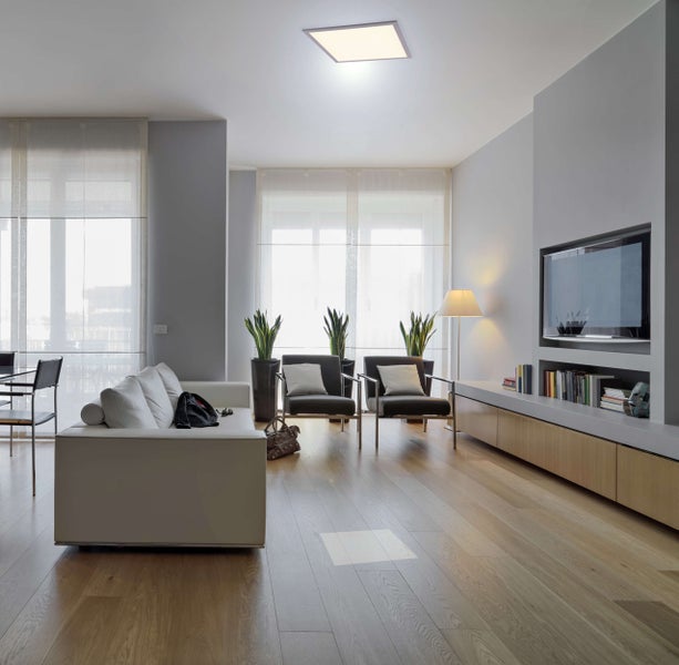 LED Aufbaupanel SORRISO, Aufbauleuchte aus Metall und Kunststoff in Weiß mit fest verbauten LEDs, 45x45cm groß für Innenräume