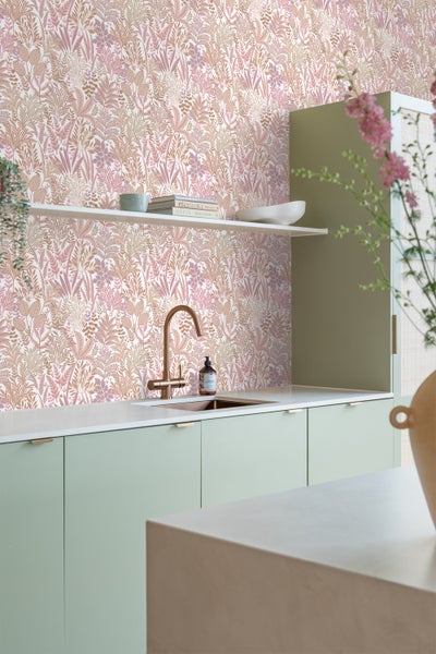ESTAhome Tapete tropische Blätter und Blüten Rosa und Lila - 50 x 900 cm - 131666