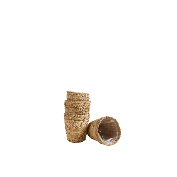 Bloomique - Geflochtener Blumentopf Coco - Set mit 4 Töpfen - Beige - Seegras - Korb für Pflanzen - Innen und Außen - H13x Ø12