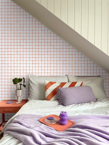 ESTAhome Tapete Karomuster Orange und Weiß - 50 x 900 cm - 131275