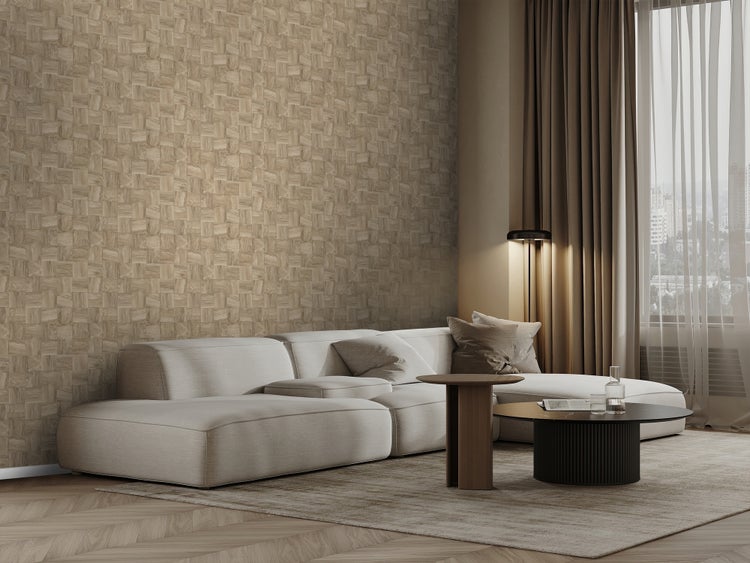 Origin Wallcoverings Tapete quadratische Holzstücke Beige - 50 x 900 cm - 347930