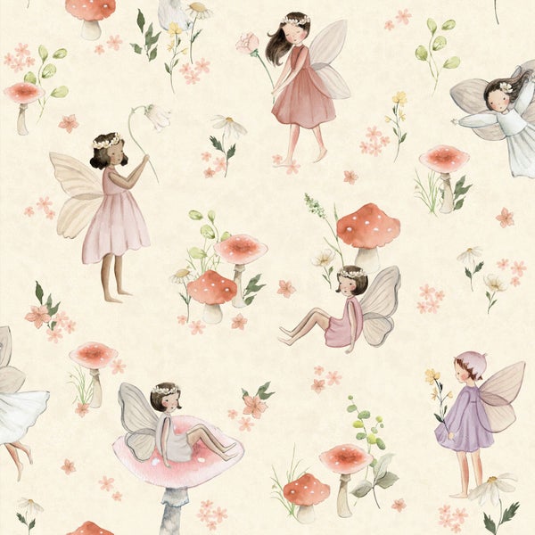 ESTAhome Tapete Elfen Rosa und Beige - 50 x 900 cm - 131342