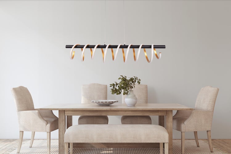 LED Pendelleuchte BELLEZA, moderne Pendellampe aus  Metall und Kunststoff Schwarz, Gold und Weiß, mit fest verbauten LEDs, 100 cm lang. Die ideale Beleuchtung für Wohnzimmer, Esszimmer oder Küche.