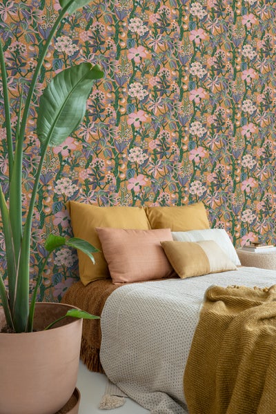 Borastapeter Tapete tropische Blätter und Blüten Orange und Rosa - 49 cm x 10.05 m - 660818