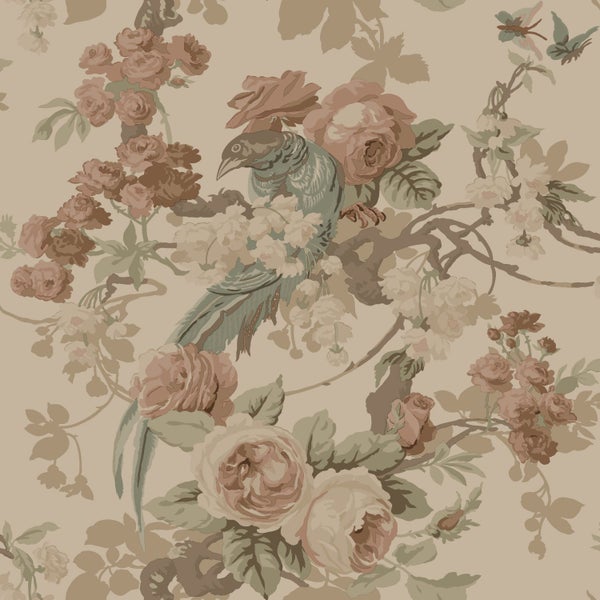 ESTAhome Tapete Blumen und Vögel Beige - 50 x 900 cm - 139808