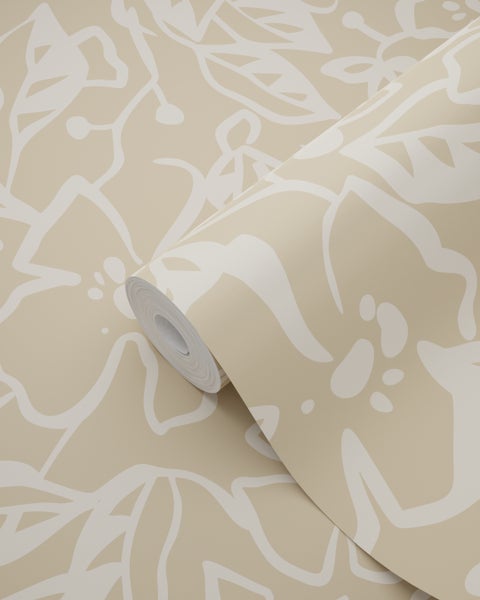ESTAhome Tapete Blätter und Blumen Beige - 50 x 900 cm - 131376