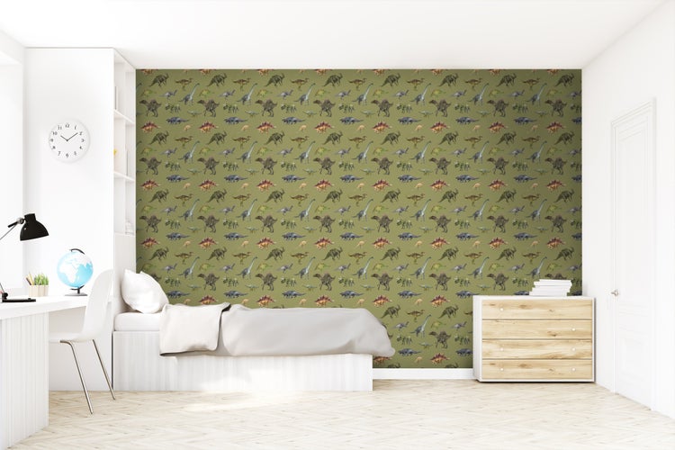 Sanders und Sanders Tapete Dinosaurier Grün - 50 x 900 cm - 935368