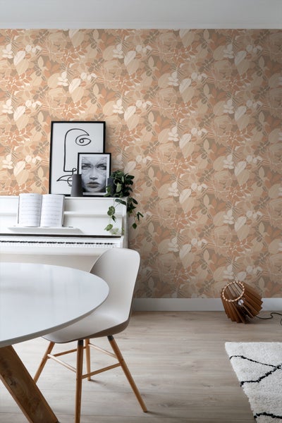 ESTAhome Tapete Blätter Beige und Terrakotta - 50 x 900 cm - 139846