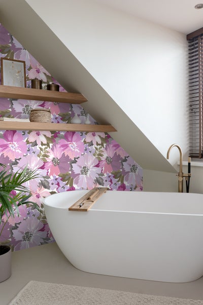 ESTAhome Tapete Blumen Violett und Olivgrün - 50 x 900 cm - 131263