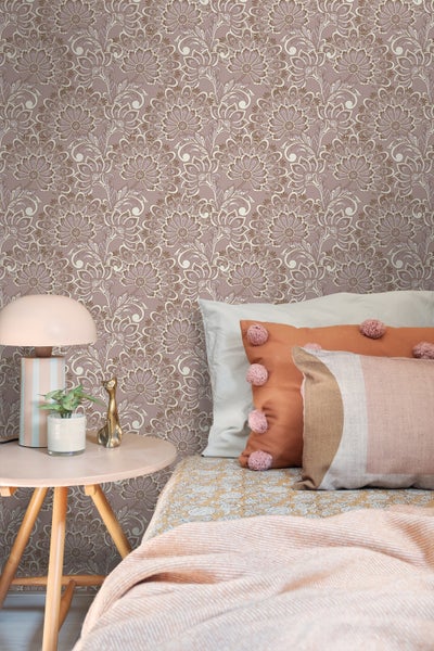 ESTAhome Tapete Blumenmuster Taupe - 50 x 900 cm - 131087