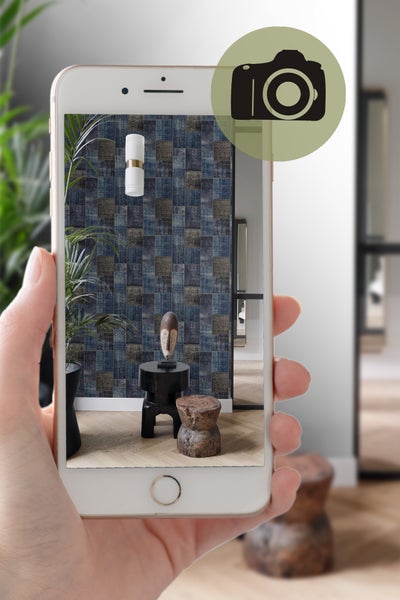 Origin Wallcoverings Tapete Kelim-Patchwork Taupe und Blau - 53 cm x 10,05 m - 347466