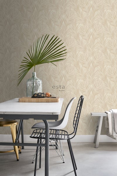 ESTAhome Tapete Palmblätter Hellbeige - 53 cm x 10.05 m - 139430